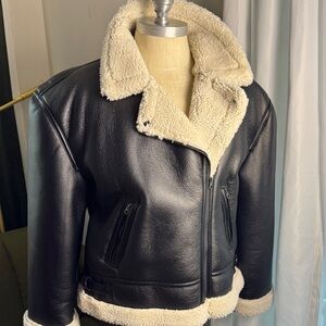 Aeropostale Black FauxLeather Jacket with Cream Shearling